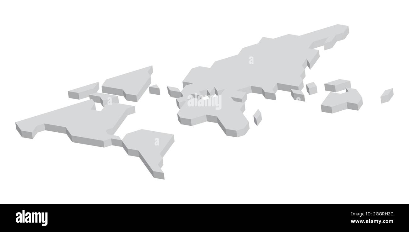 Carte gris 3D du monde. Illustration vectorielle simplifiée Illustration de Vecteur