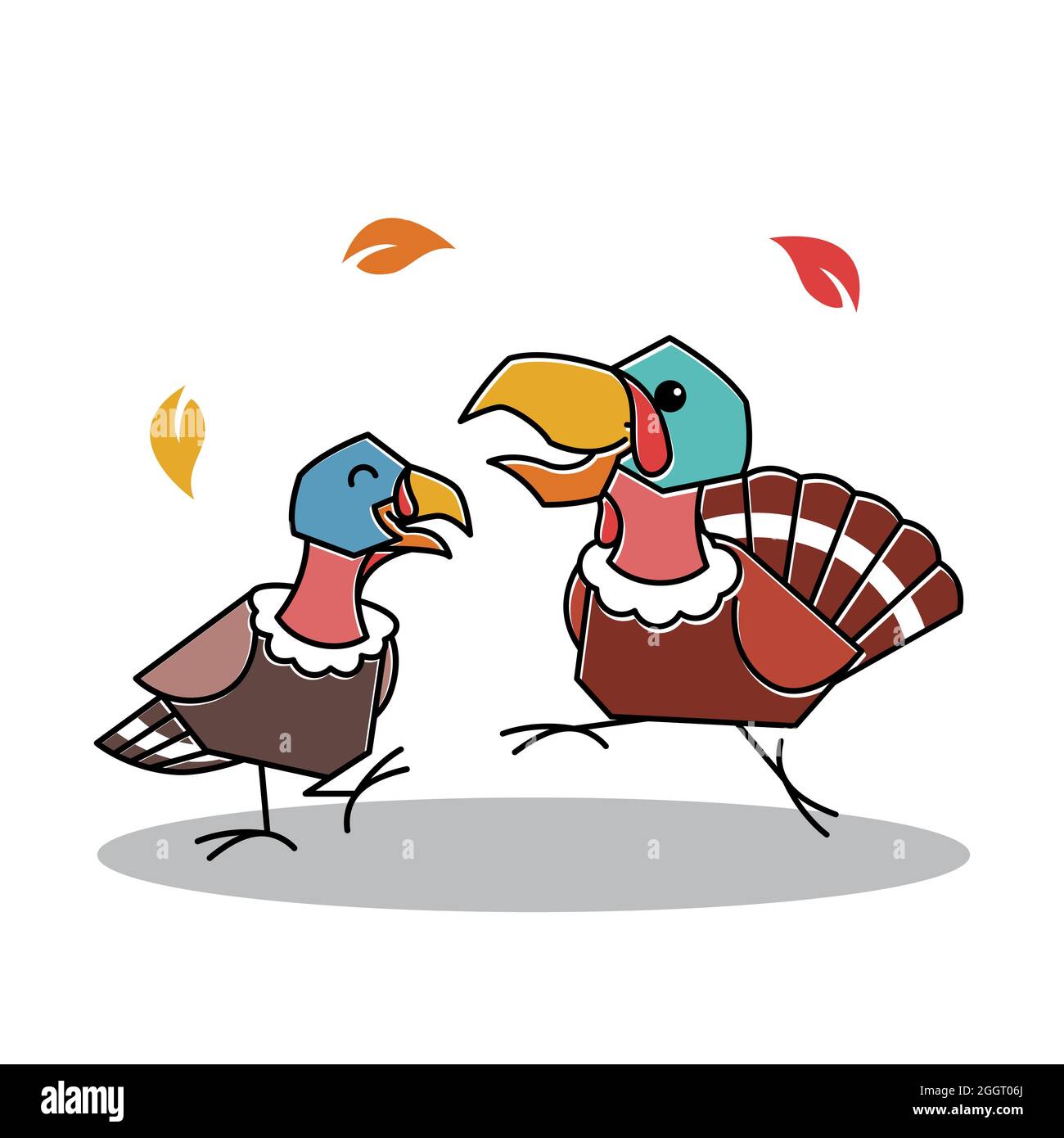 Happy Dancing Turquie couple d'oiseaux automne Thanksgiving personnage de dessin animé Illustration de Vecteur