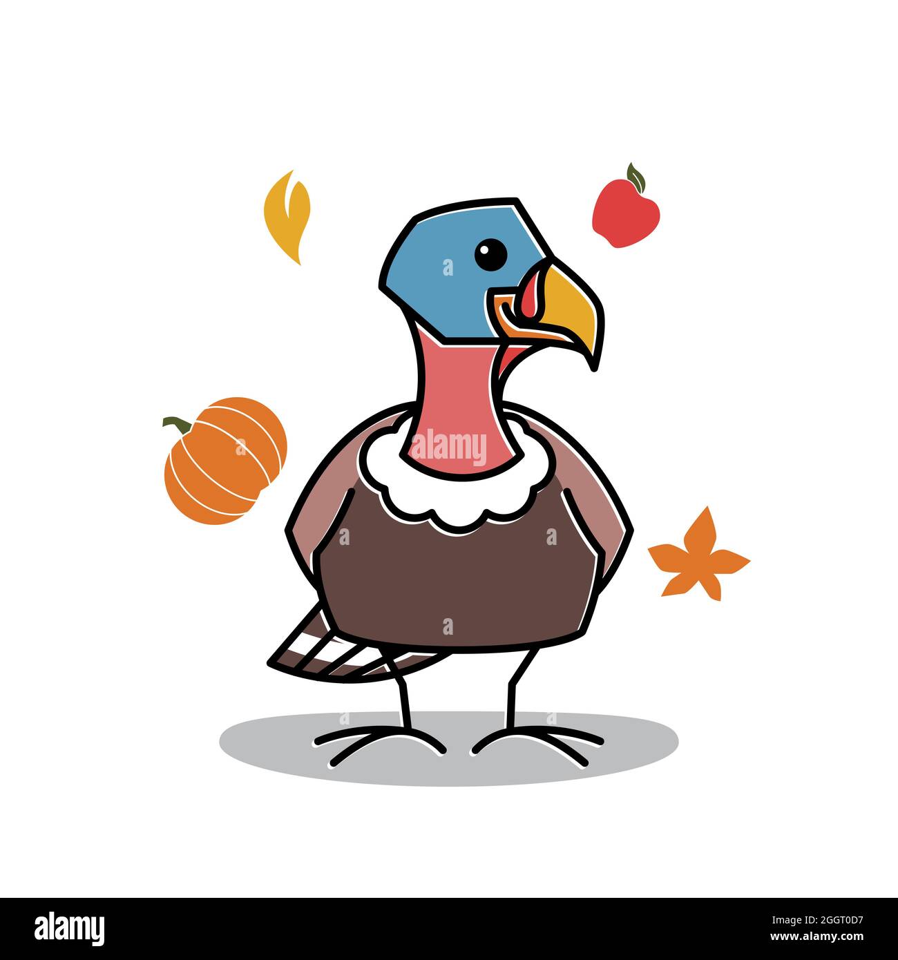 Dinde oiseau femelle debout automne fruit automne personnage de Thanksgiving Cartoon Illustration de Vecteur