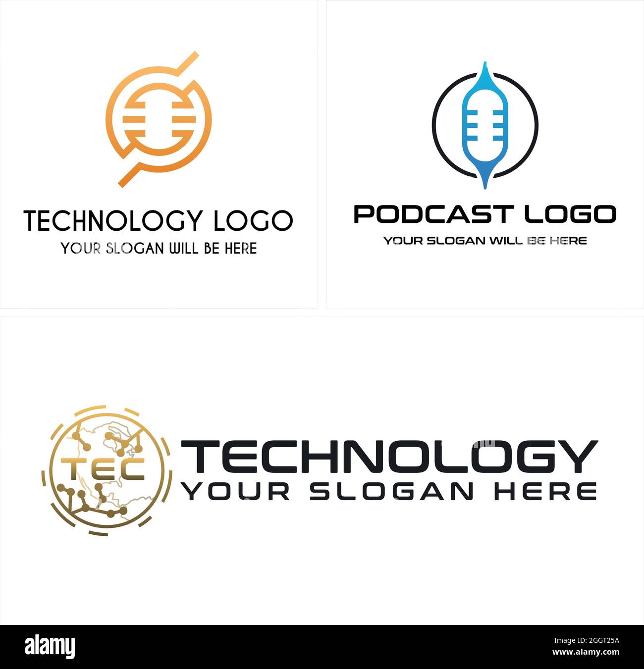 Technologie de podcast global Network logo design Illustration de Vecteur