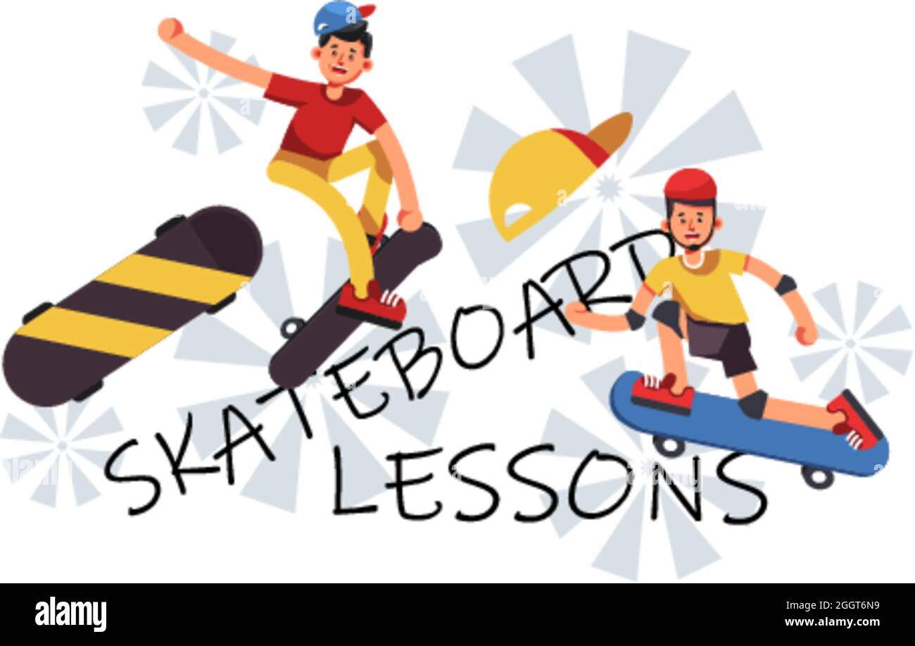 Leçons de planche à roulettes pour adolescents et adultes vecteur Illustration de Vecteur
