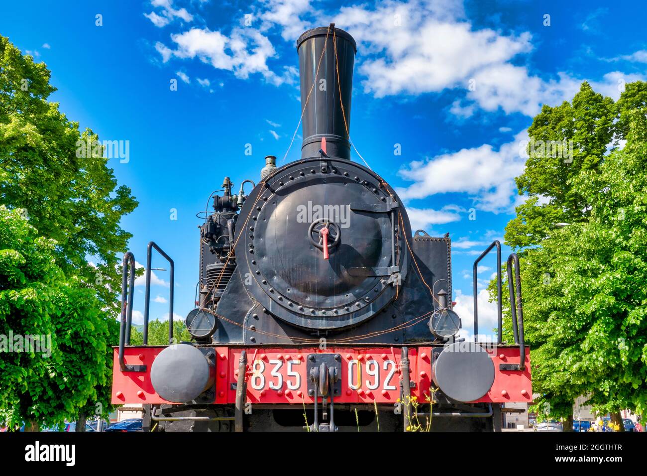 Locomotive à vapeur 835.092 du 'Ferrovie dello Stato' conservée comme monument à la gare de Sulmona, Italie Banque D'Images