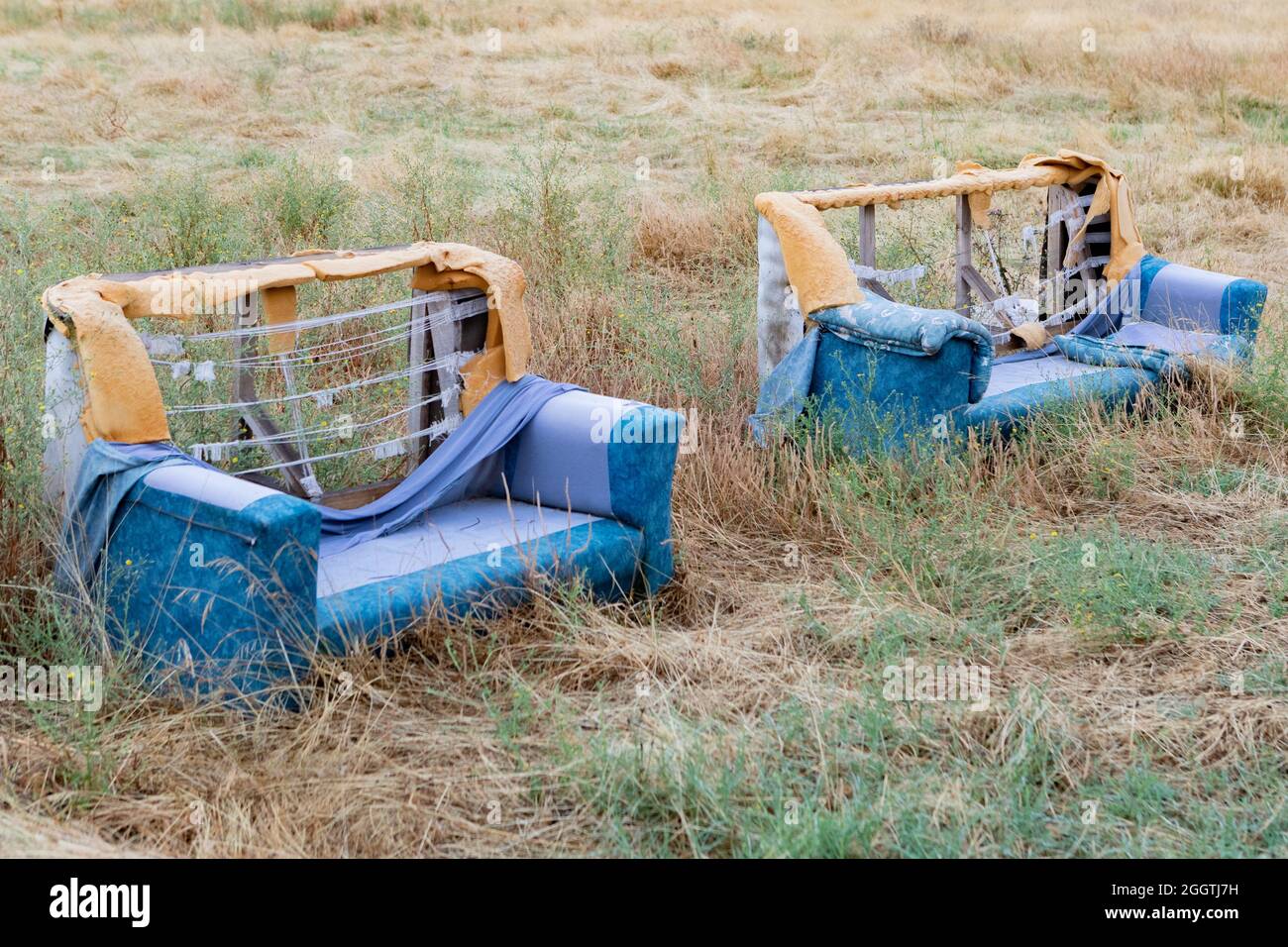 Vieux canapé abandonné dans la forêt. Lieux abandonnés de la planète Banque D'Images