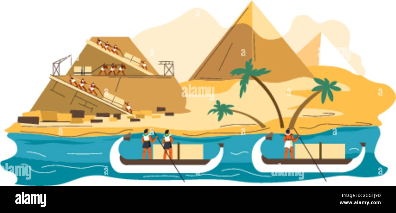Egyptiens citoyens et esclaves construisant des pyramides Illustration de Vecteur