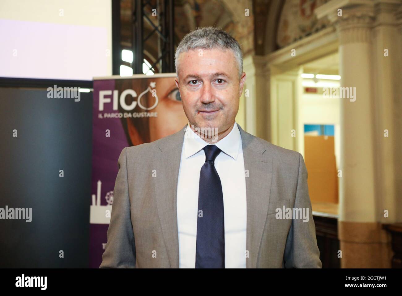 Portrait de Stefano Cigarini CEO des parcs à thème Cinecittà World à Rome et FICO Eataly World à Bologne lors d'une conférence de presse Banque D'Images