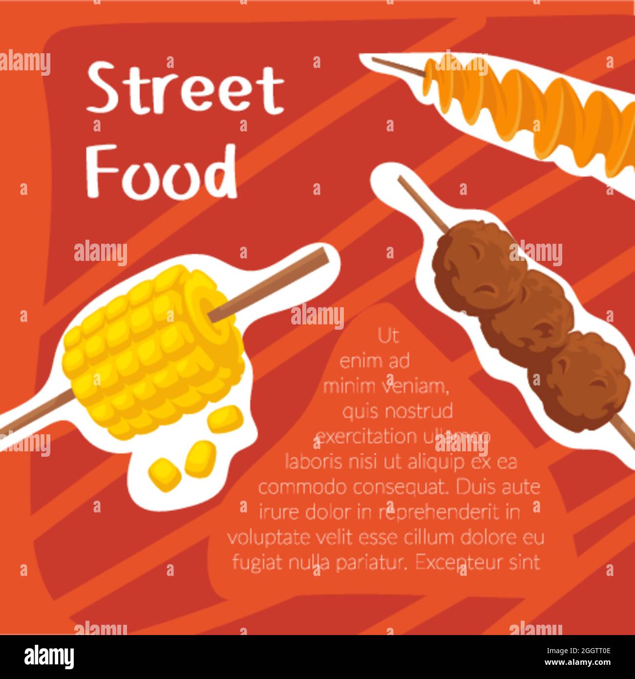 Menu de Street food, de maïs doux et de boules de viande vector Illustration de Vecteur