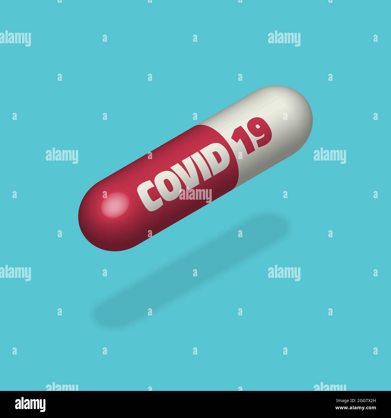 Capsule de pilule rouge et blanche avec Covid 19 dessus. Virus Outbreak protection Medical concept, coronavirus COVID-19 Illustration de Vecteur