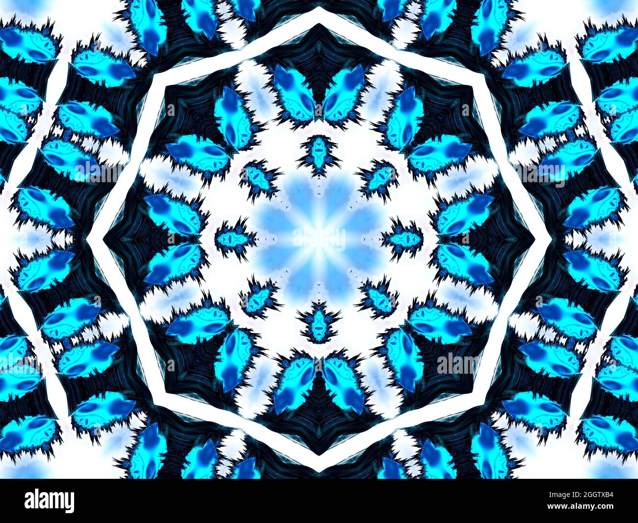 Motif néon cyan. Motif aztèque sans couture. Décoration sans fin mignonne. Design populaire moderne. Motif boho vintage. Style folklorique géométrique. Indigo, noir, blanc, Banque D'Images