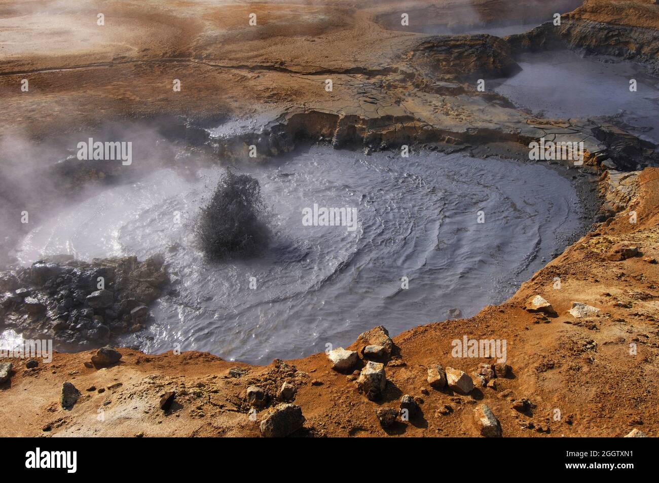 Piscine de boue bouillonnante dans un paysage géothermique à Hverarond près de Myvatn, Islande, Myvatn Banque D'Images