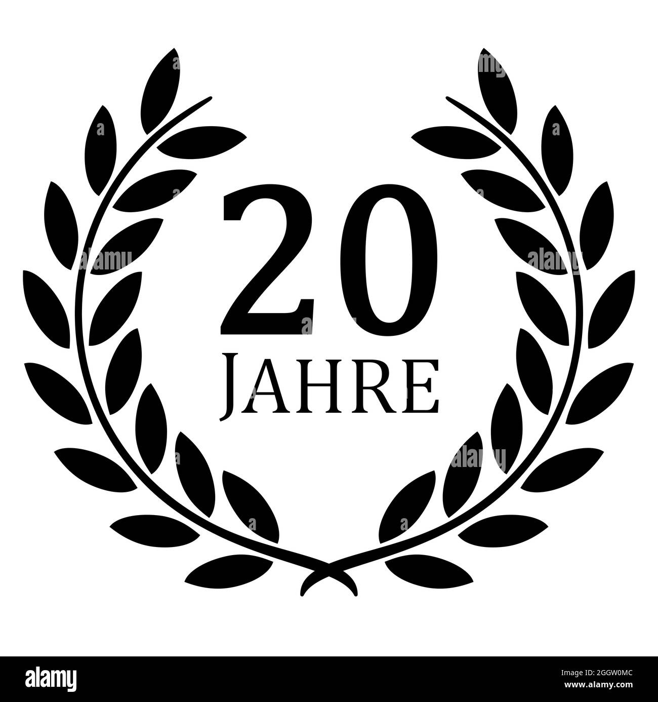 fichier vectoriel eps avec couronne de laurier noire sur fond blanc pour succès ou jubilé ferme avec texte 20 ans (texte allemand) Illustration de Vecteur
