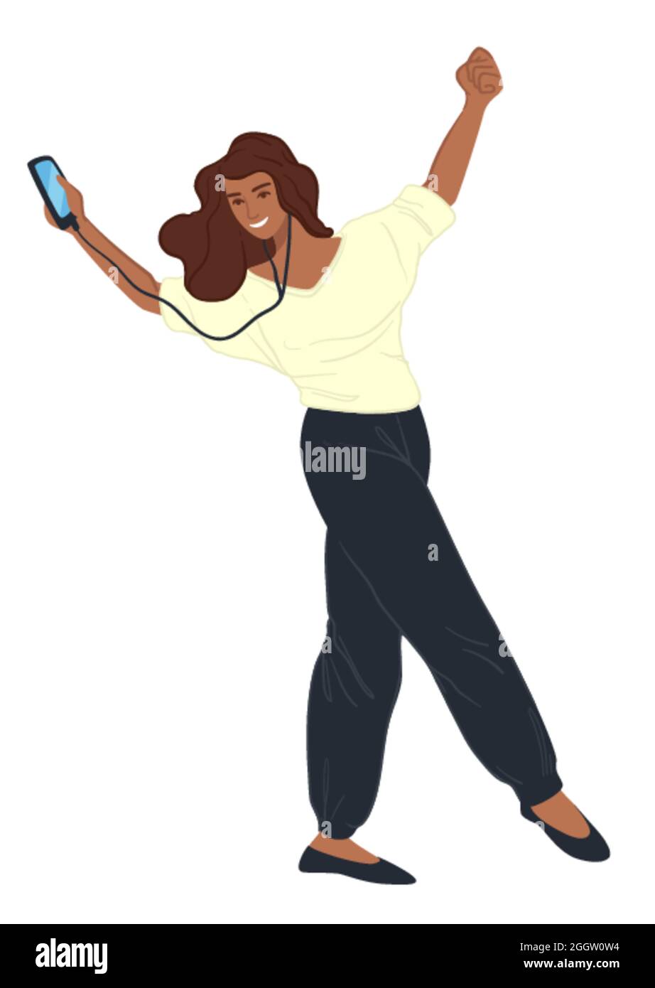 Femme avec smartphone écoutant de la musique heureuse Illustration de Vecteur