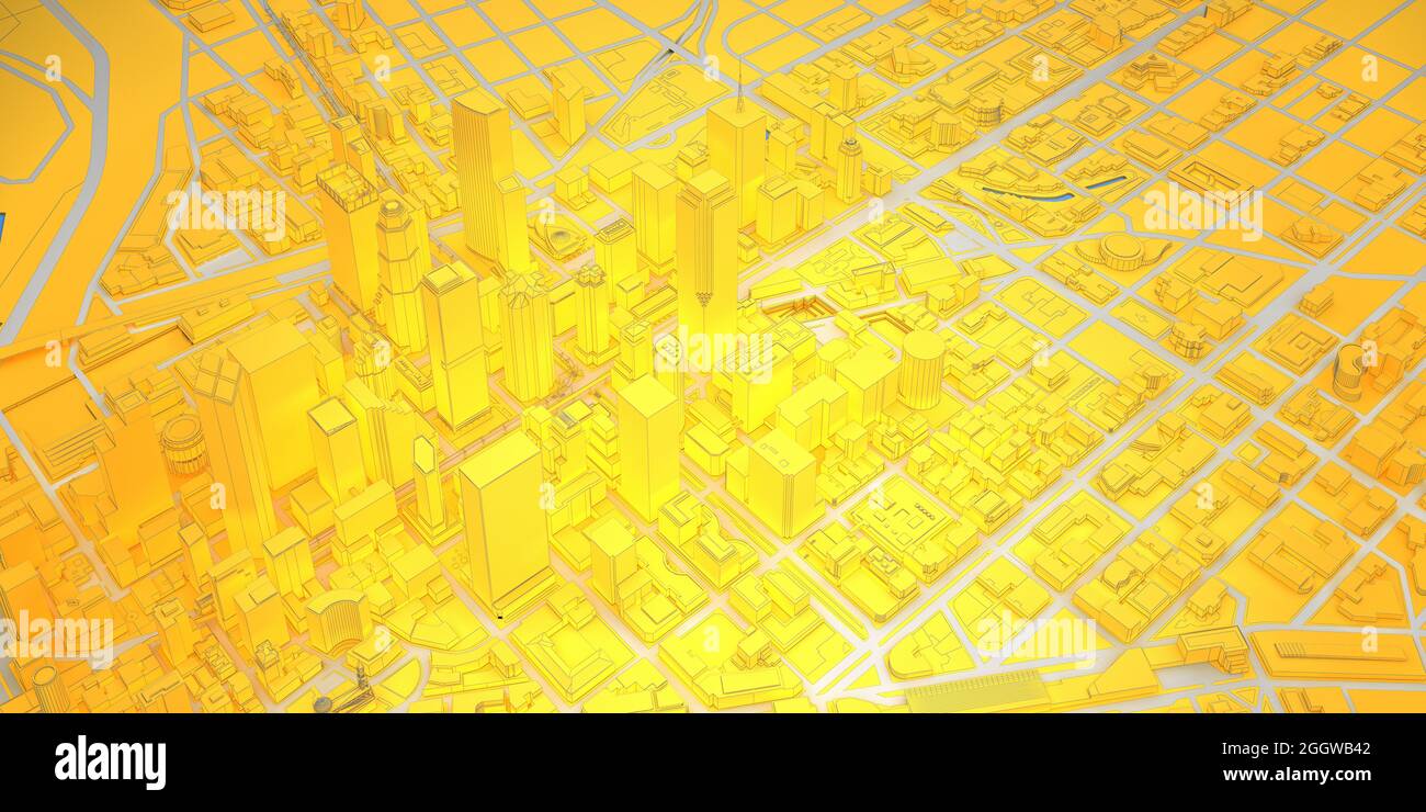 jaune bas poly moderne centre-ville au-dessus de la vue. rendu 3d Banque D'Images