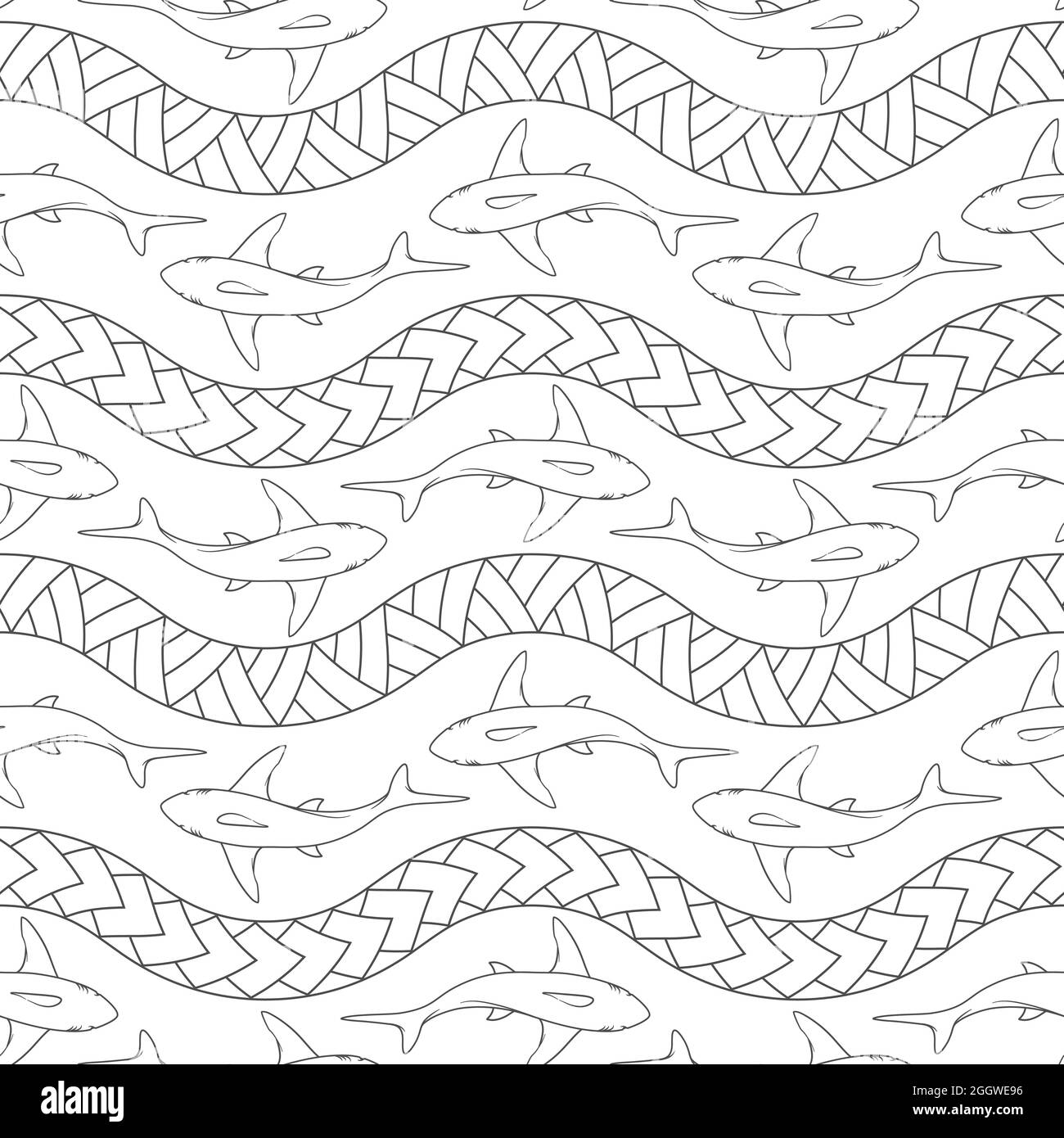 Motif sans couture avec des requins et des symboles polynésiens. Illustration vectorielle. Illustration de Vecteur