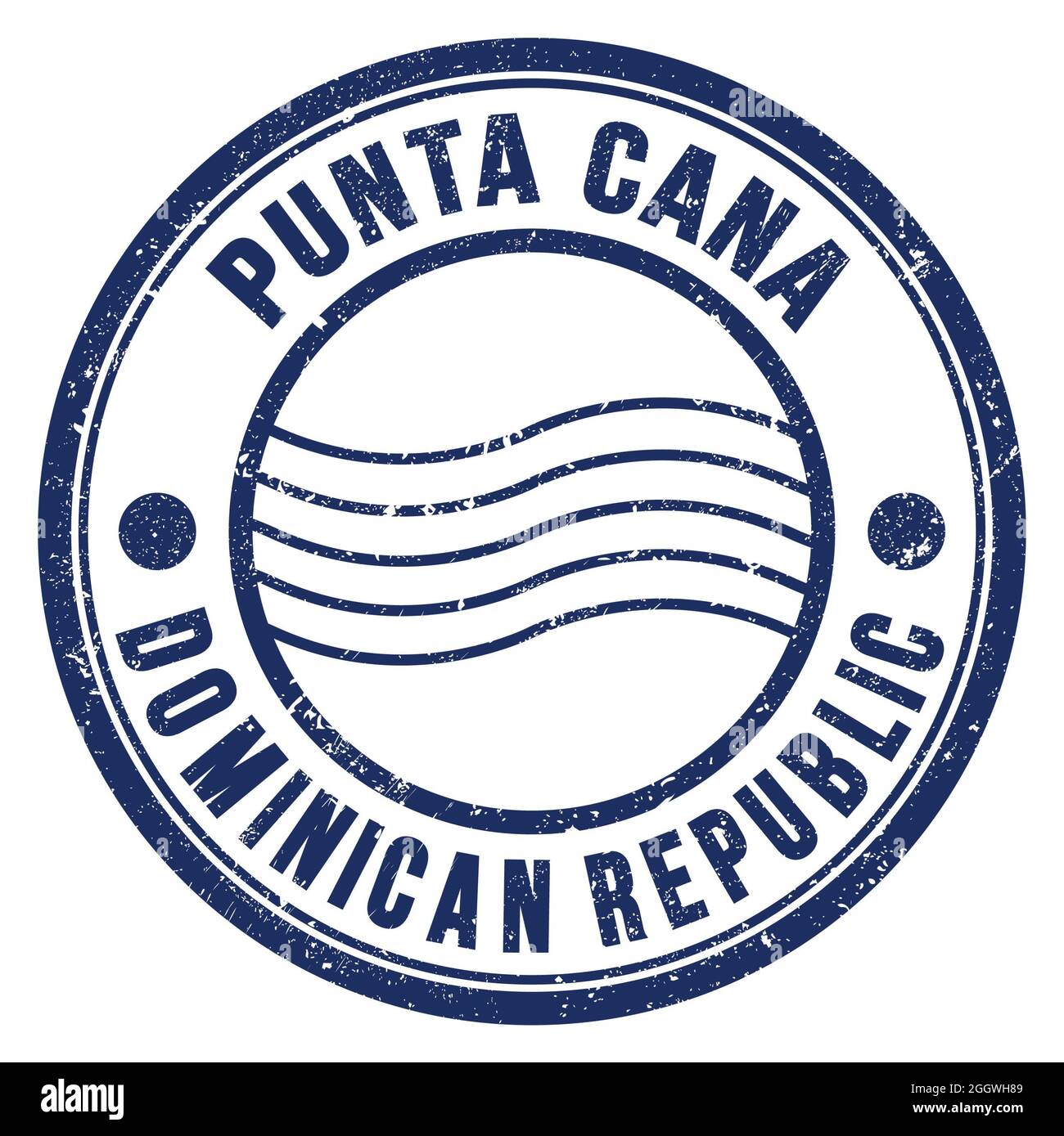 PUNTA CANA - RÉPUBLIQUE DOMINICAINE, mots écrits sur le timbre postal rond bleu Banque D'Images