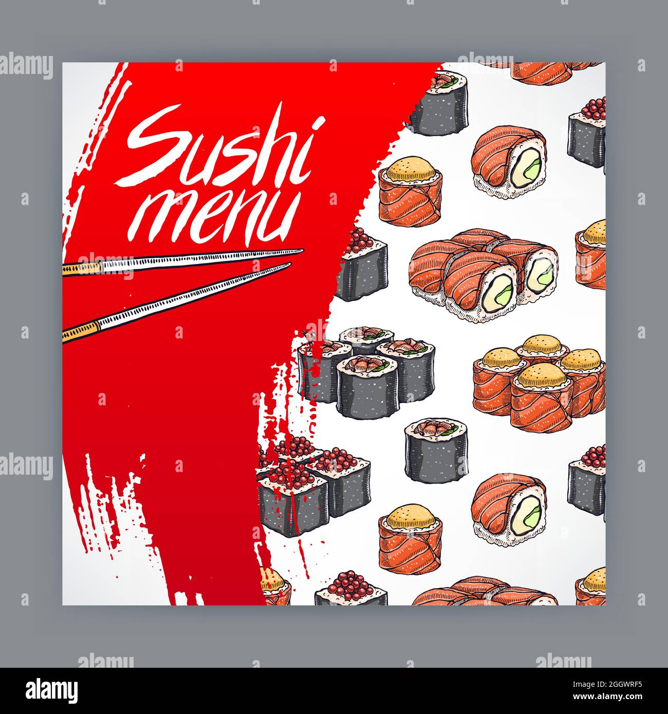 jolie housse pour le menu sushi. illustration dessinée à la main Illustration de Vecteur