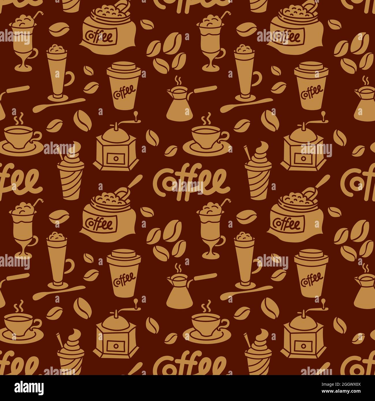 illustration de l'arrière-plan de motifs sans couture des éléments de boissons à base de café Illustration de Vecteur