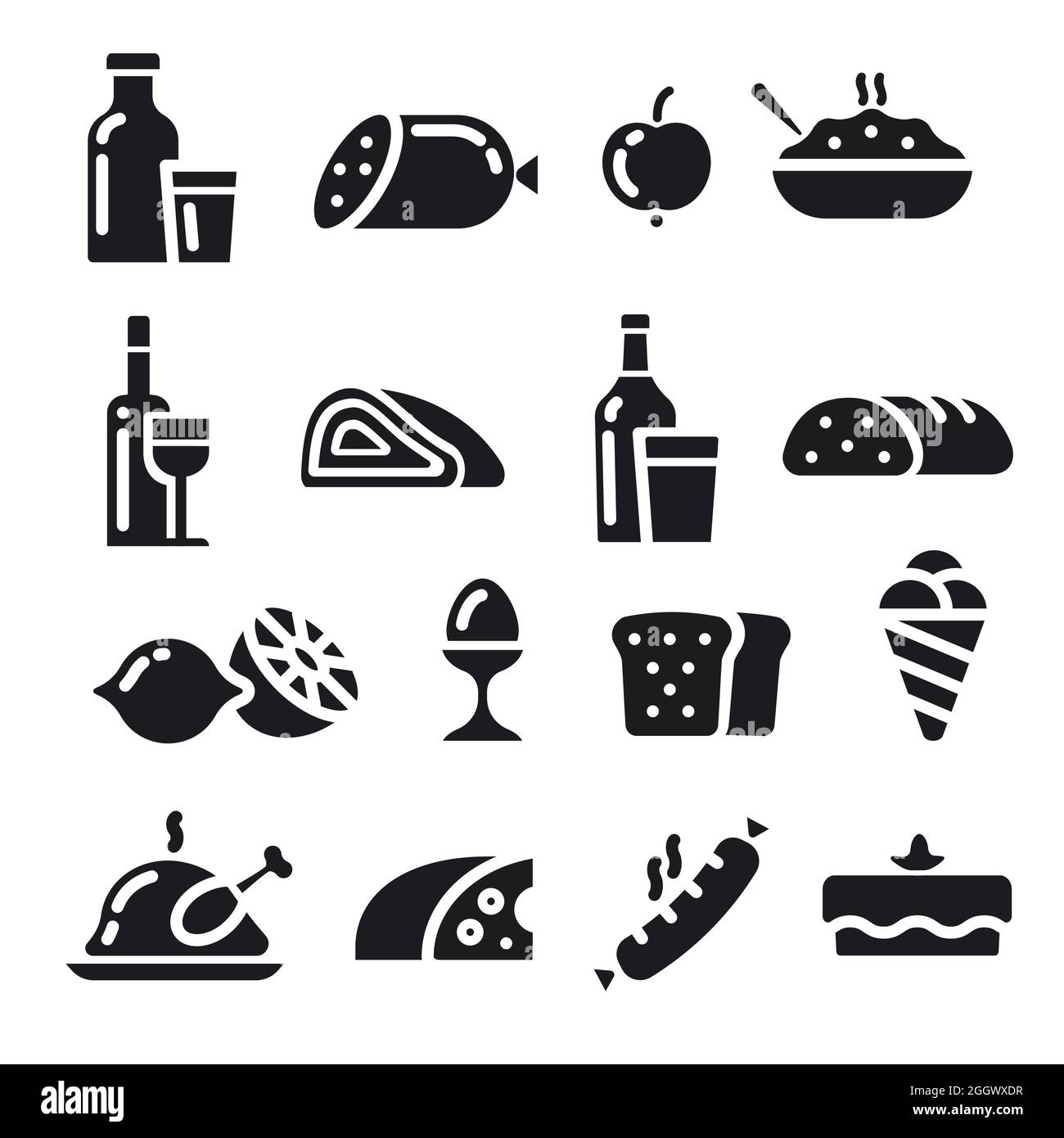 illustration des produits alimentaires et des repas icônes minimales en noir et blanc Illustration de Vecteur