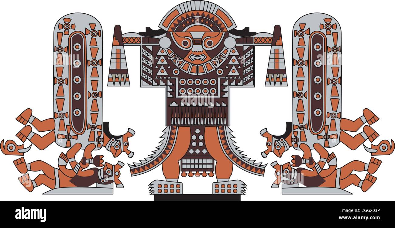 Illustration tribale avec guerrier stylisé, typique de la civilisation Sican, une culture pré Inca qui existait dans la province de Ferreñafe, Lambayeque R. Illustration de Vecteur
