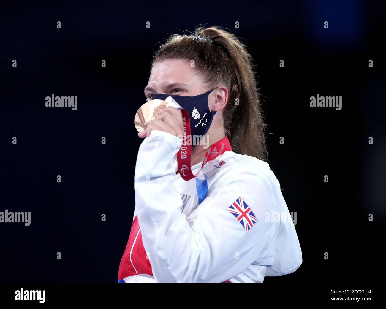 La Jordanne Whiley, en Grande-Bretagne, célèbre le bronze le match de médaille d'or des femmes célibataires au parc de tennis Ariake au cours du dixième jour des Jeux paralympiques de Tokyo de 2020 au Japon. Date de la photo : vendredi 3 septembre 2021. Banque D'Images