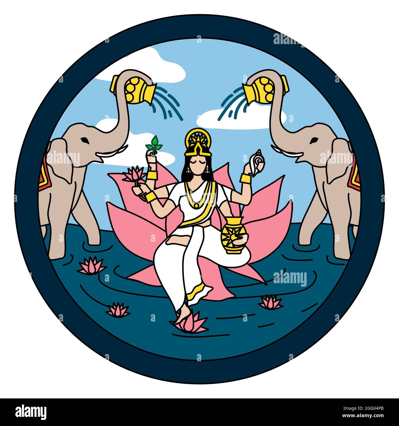 Déesse Lakshmi la déesse de la richesse, de la fortune, de l'amour, de la beauté, Māyā, joie et prospérité. Elle est à la fois la femme et l'énergie divine (shakti) de Vishnu. Banque D'Images