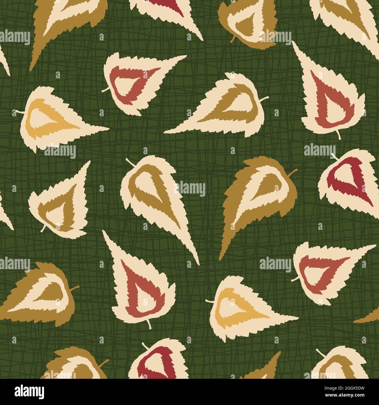 Le bouleau pointu laisse un fond de motif vectoriel sans couture. Feuilles d'automne dessinées à la main, sur fond de toile de fond orange, vert, rouge jaune vert. Automne Illustration de Vecteur