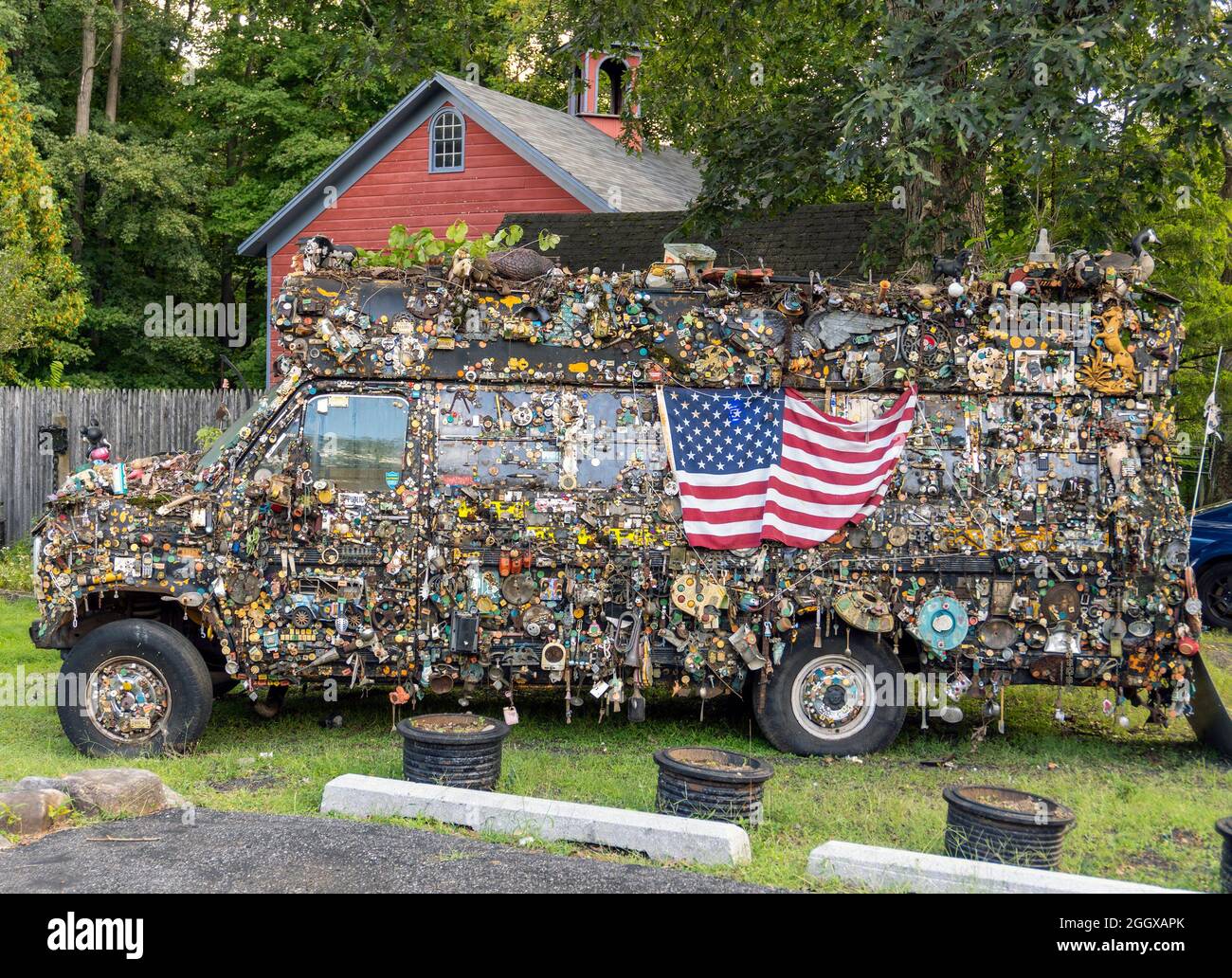 Un camion décoré d'un drapeau américain Banque D'Images