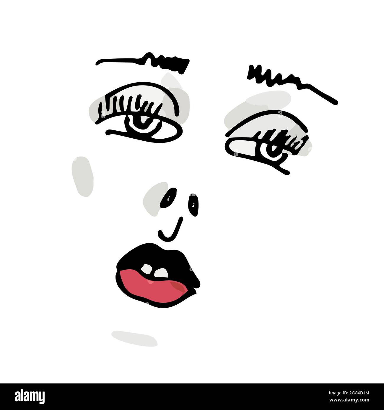 Illustration vectorielle avec le visage d'une femme aux lèvres noires et rouges. Illustration de Vecteur