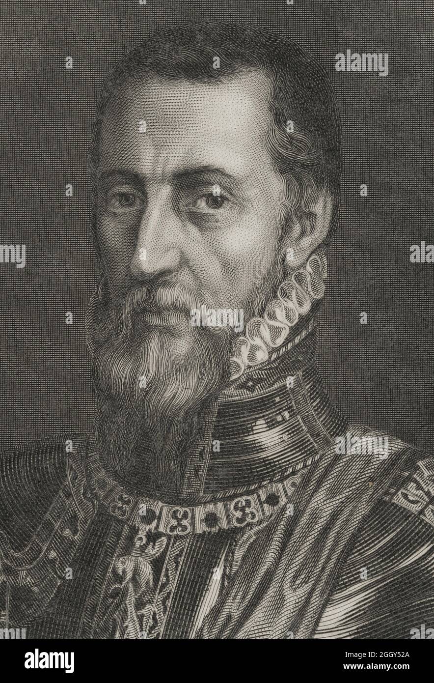 Fernando Alvarez de Toledo y Pimentel (1507-1582). Armée espagnole. 3e duc d'Alba. Gouverneur de Milan, vice-roi de Naples, gouverneur des pays-Bas et premier vice-roi du Portugal et de l'Algarve. Portrait. Gravure par Calamatta. Correspondance de Philippe II sur les affaires des pays-Bas. Publié à Bruxelles, 1851. Bibliothèque militaire historique de Barcelone, Catalogne, Espagne. Auteur: Luigi Calamatta (1801-1869). Artiste italien. Banque D'Images