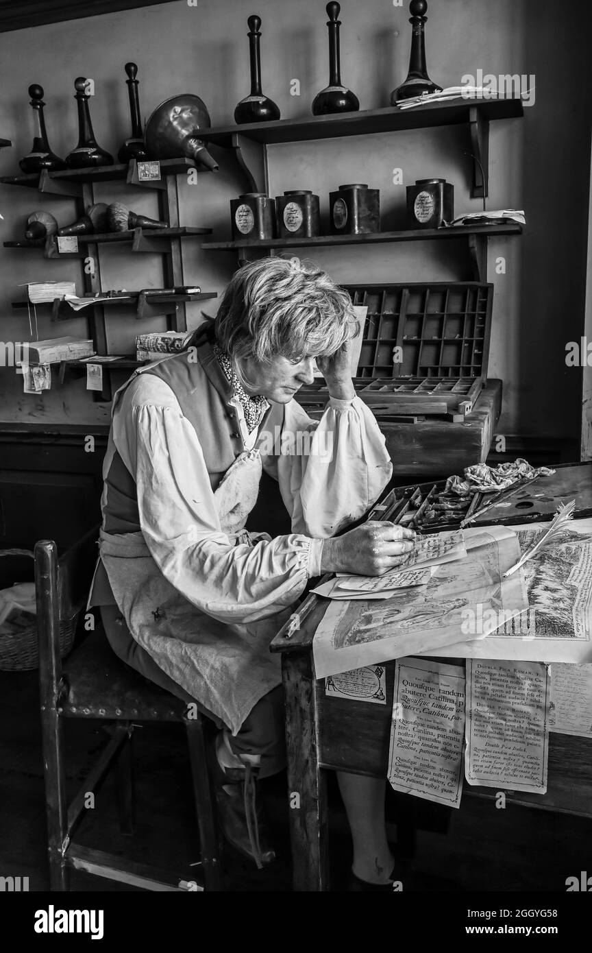 Il s'agit d'un atelier d'imprimeurs pendant l'ère victorienne au musée de la Marine royale à Hartlepool, dans le comté de Durham Banque D'Images
