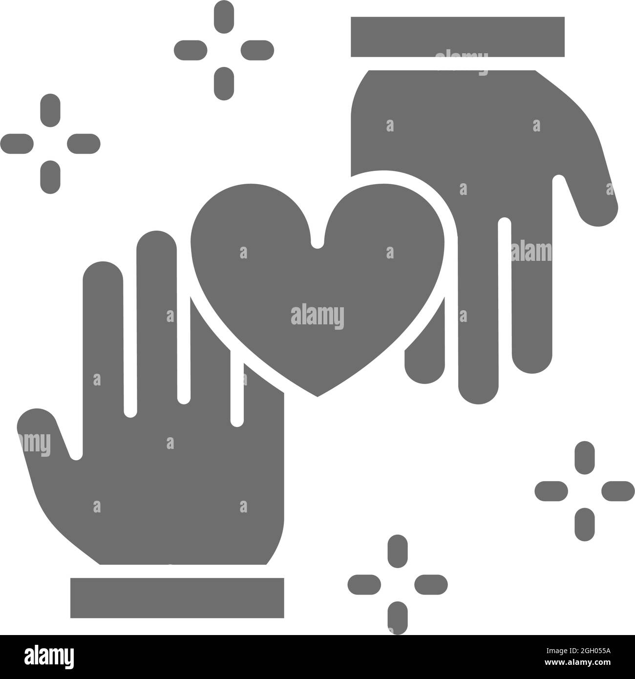 Mains avec coeur, don, bénévolat, charité, bonne action icône grise. Illustration de Vecteur