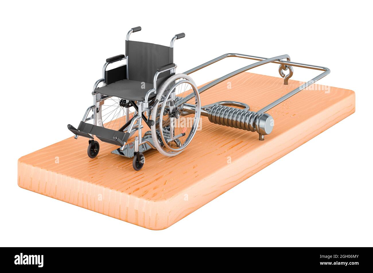 Fauteuil roulant manuel à l'intérieur de mousetrap, rendu 3D isolé sur fond blanc Banque D'Images