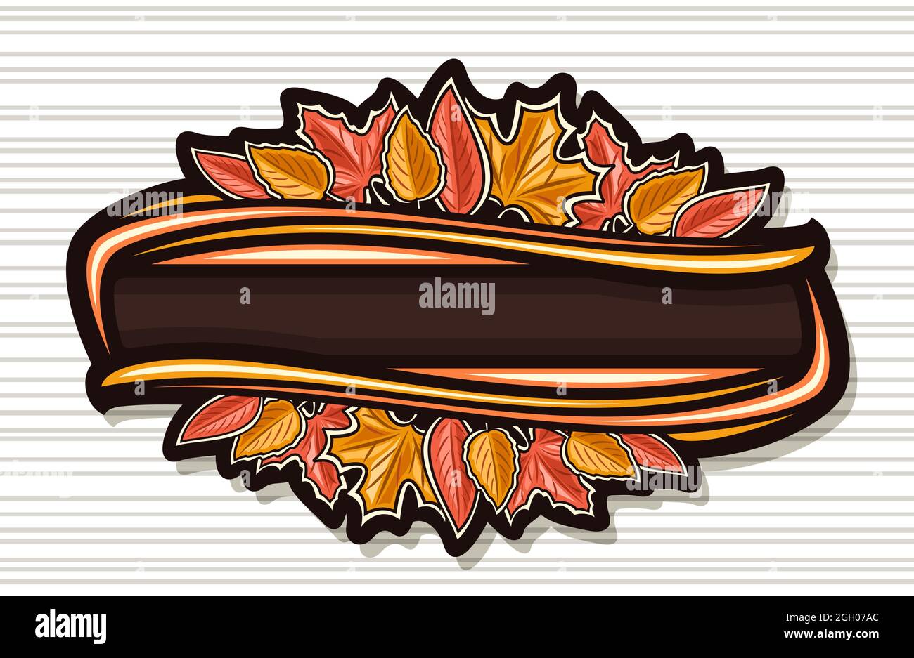 Logo Vector Autumn Leaves avec espace de copie, modèle horizontal foncé avec illustration de la pile de feuilles automnales colorées de saison pour l'automne shopping de Illustration de Vecteur