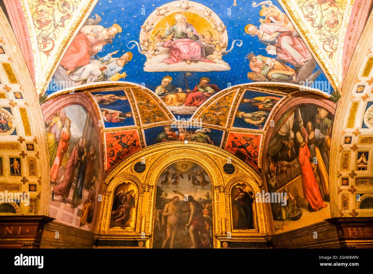 Chapelle Saint-Jean-Baptiste dans le Collegio del Cambio (guilde des changeurs d'argent) à Pérouse en Italie Banque D'Images