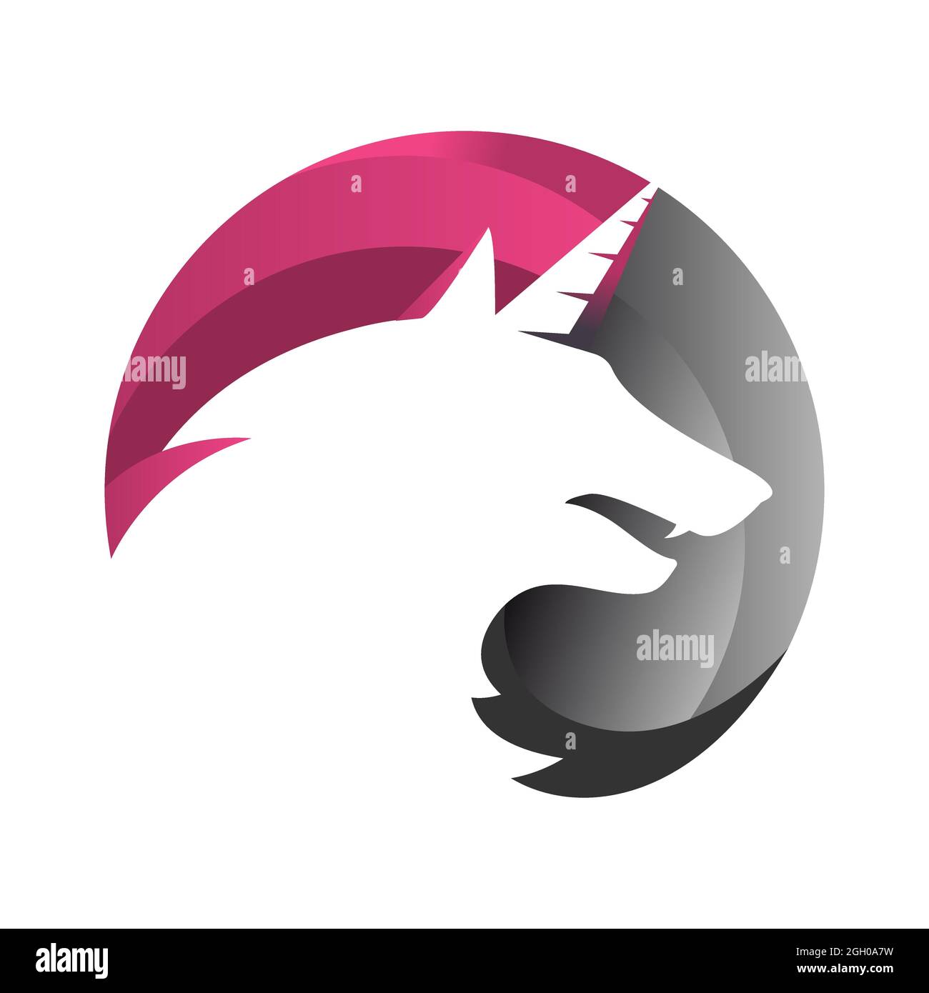 logo de tête de loup hybride unicorn puissant sur l'illustration du concept de signe vectoriel circulaire Illustration de Vecteur