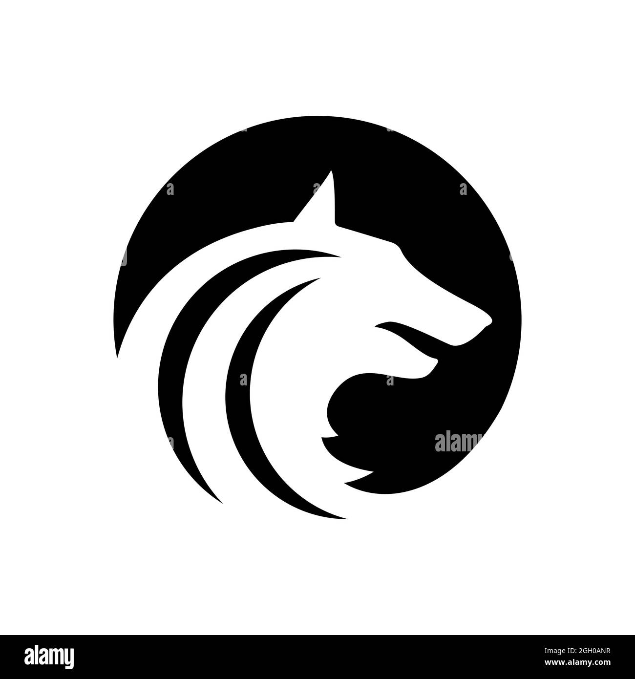 grand puissant logo de tête de loup de bête sur l'illustration de concept de signe de vecteur de cercle Illustration de Vecteur