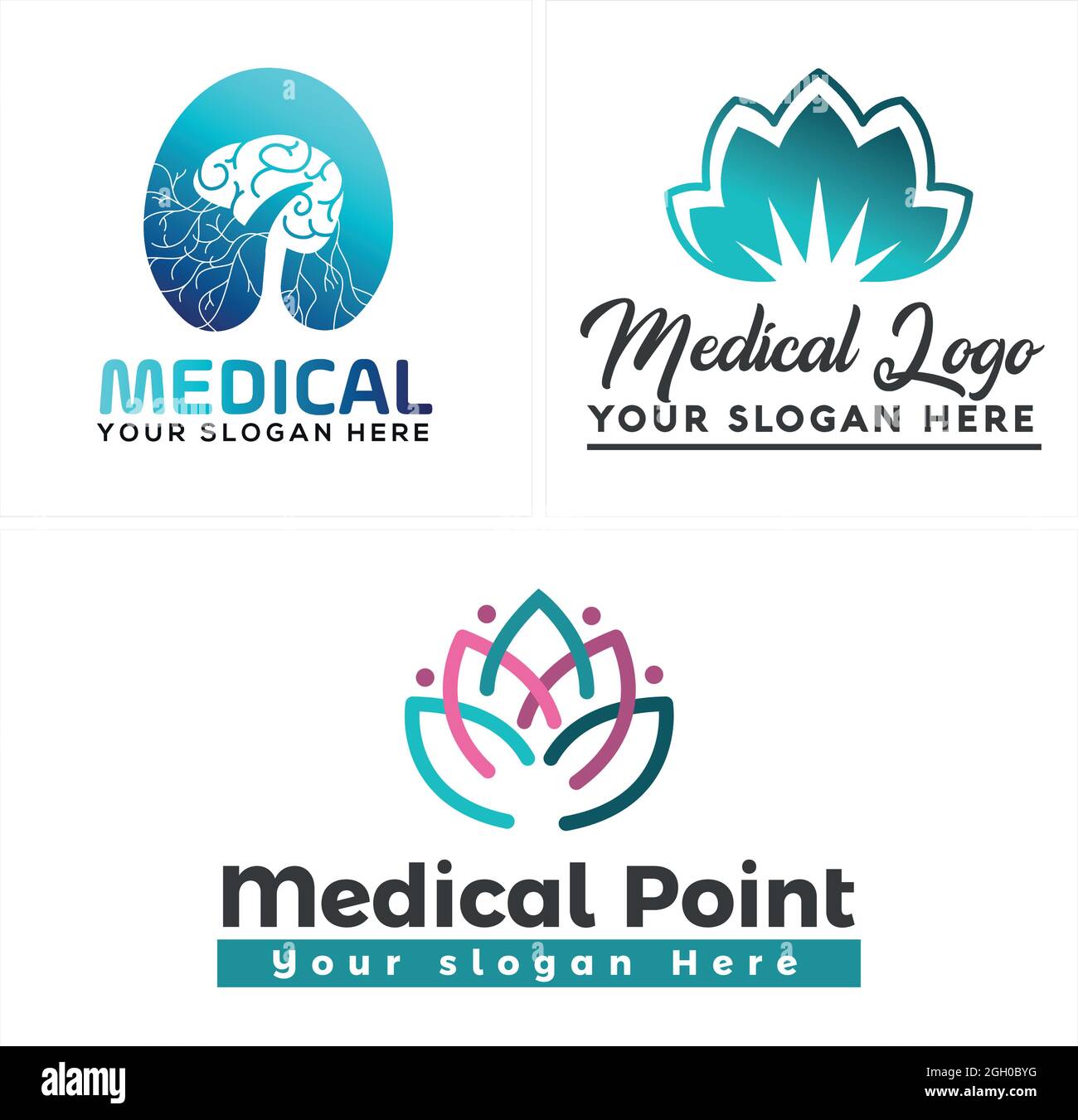 Spa médical avec cerveau lotus fleur gens logo Illustration de Vecteur
