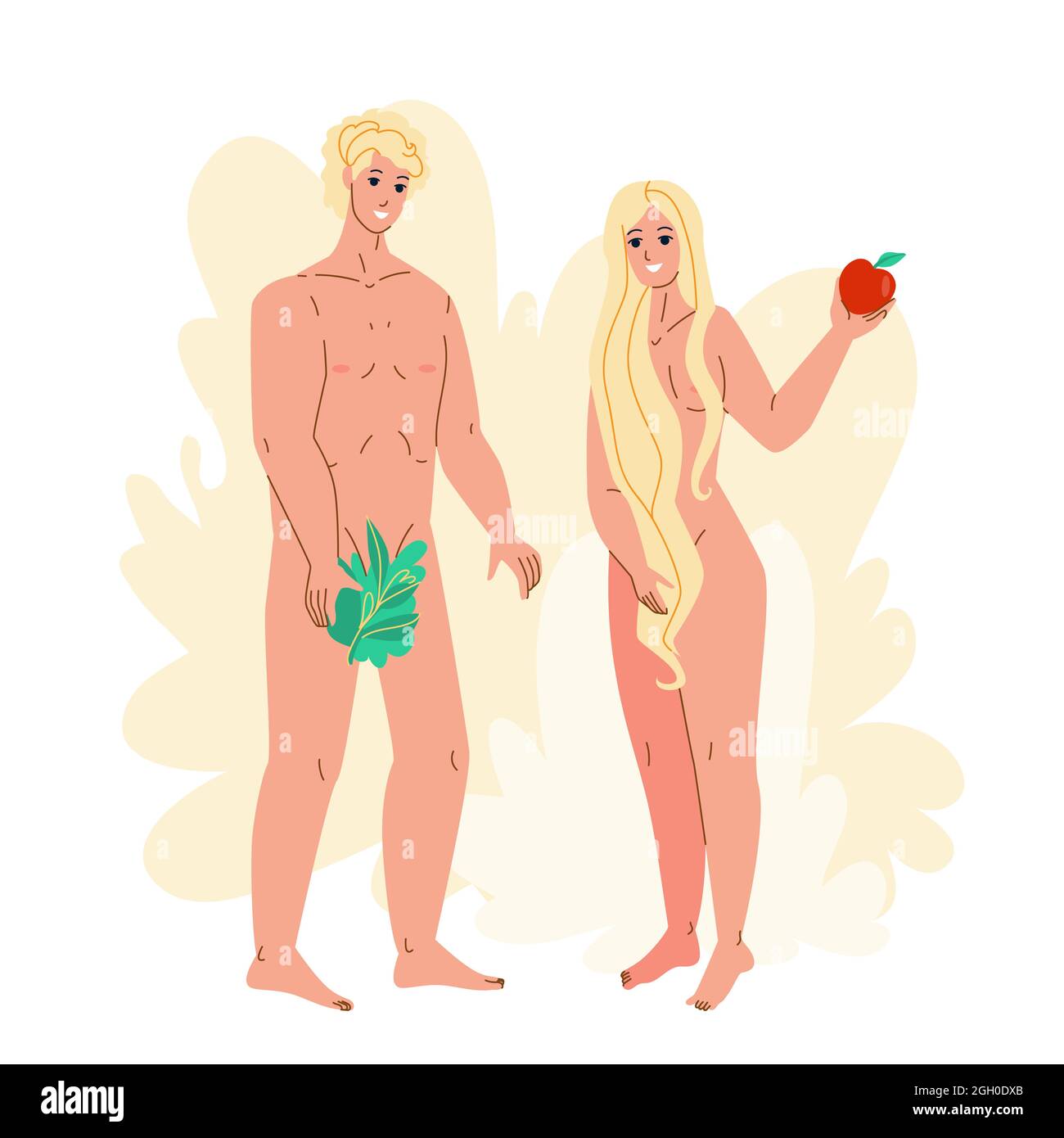 Adam et Eve debout ensemble dans Paradise Vector Illustration de Vecteur