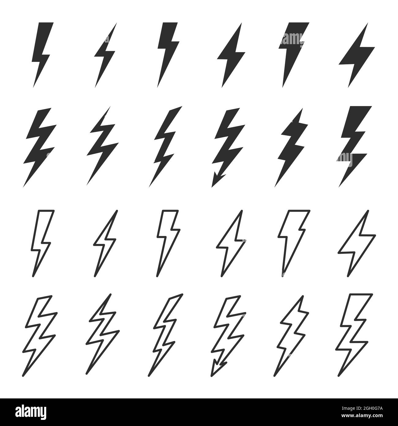 Éléments d'éclairage tonnerre et boulon. Icônes de flash définies. Blitz Elestrac. Illustration du boulon d'orage vectoriel Illustration de Vecteur