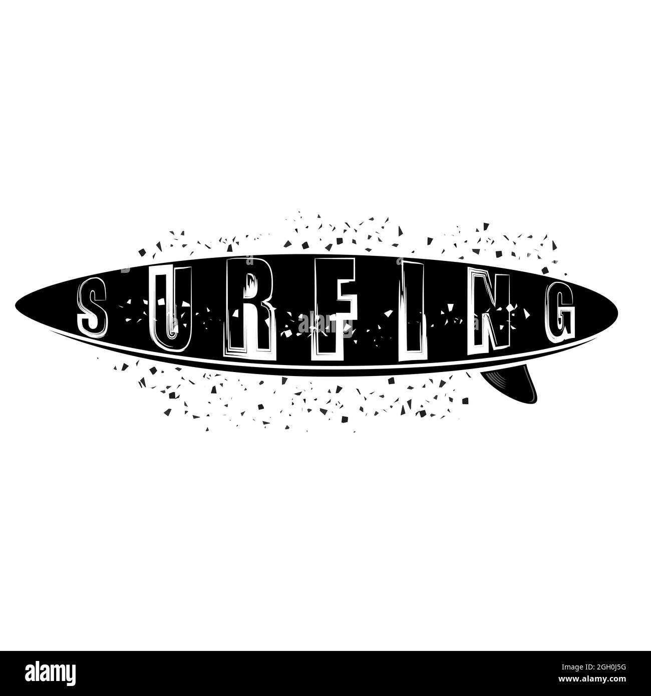 Ocean Surf Board Silhoette icône isolée sur fond blanc. Banque D'Images