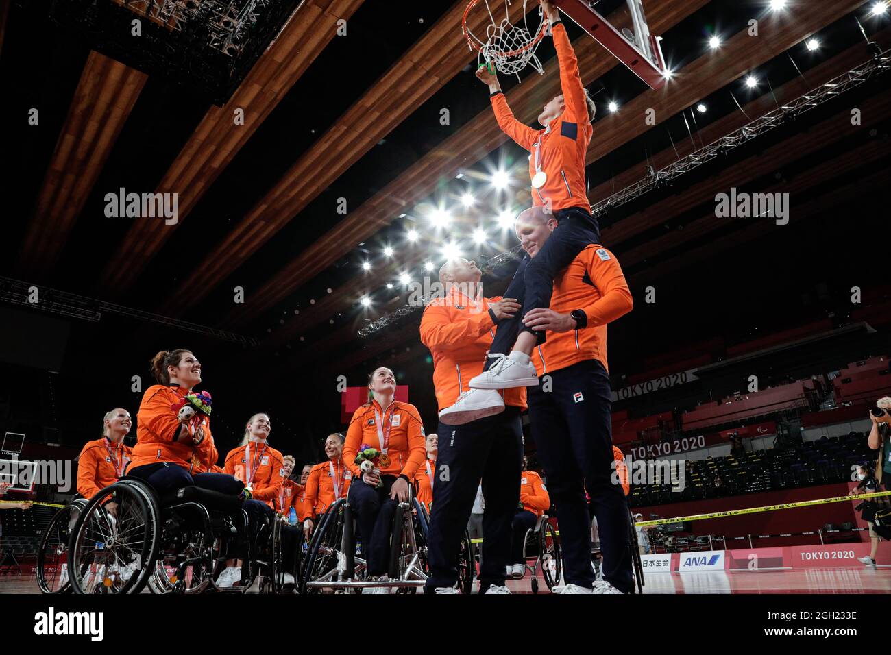 Tokyo, Japon, 4 septembre 2021, Jeux paralympiques de Tokyo en 2020. Basketball en fauteuil roulant pays-Bas VS Chine. Médaille d'or pour les pays-Bas. Banque D'Images