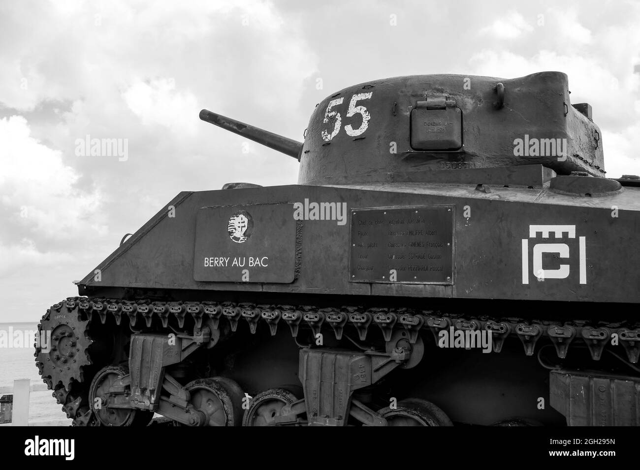 'Berry-au-bac', char Sherman de la 2e Division blindée française - 2e DB, Arromanche, Calvados, région normande, Nord-Ouest de la France Banque D'Images