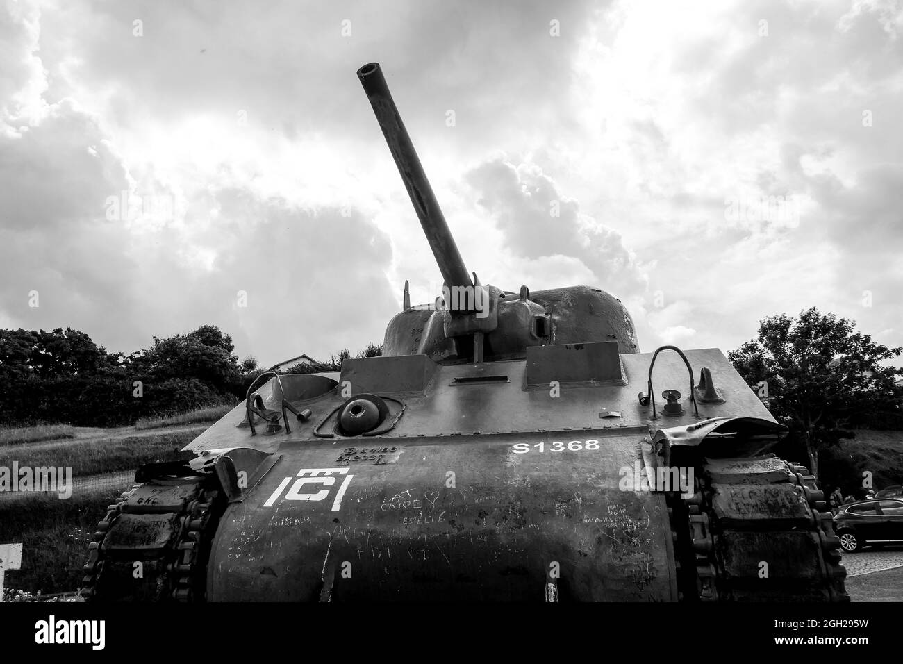 'Berry-au-bac', char Sherman de la 2e Division blindée française - 2e DB, Arromanche, Calvados, région normande, Nord-Ouest de la France Banque D'Images