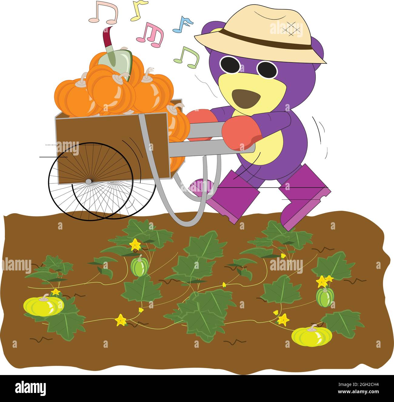M. Purple Bear après la récolte les citrouilles ont terminé Illustration de Vecteur
