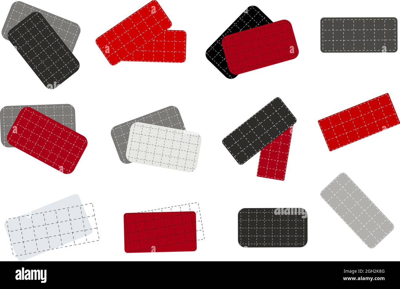 Motif carré solde autocollants, étiquettes vides étiquettes éléments design ensemble vectoriel. Collection de grilles de texture de cage rouge et gris à pointillés créatifs. Illustration de Vecteur
