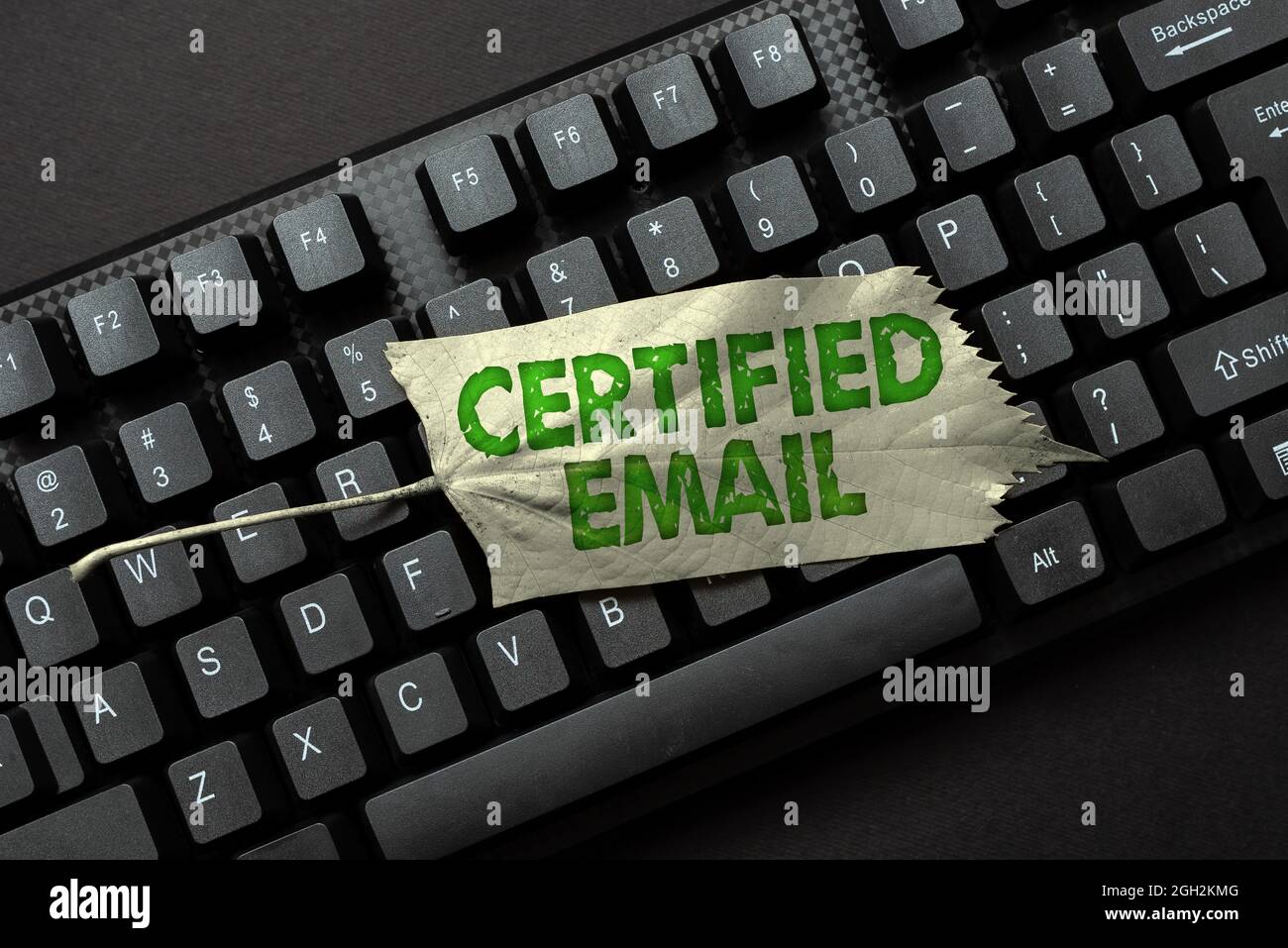 Affiche affichant un e-mail certifié. E-mail d'approche professionnelle dont l'envoi est certifié par un tiers neutre en retapant les données de l'ancienne feuille de travail, Résumé Banque D'Images