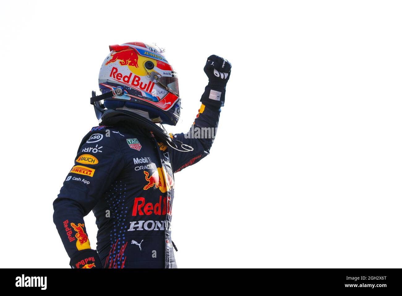 VERSTAPPEN Max (Ned), Red Bull Racing Honda RB16B, célébrant sa position de pôle lors du Grand Prix néerlandais de Formule 1 Heineken 2021, 13e tour du Championnat du monde de Formule 1 2021 de la FIA du 3 au 5 septembre 2021 sur le circuit Zandvoort, à Zandvoort, pays-Bas Banque D'Images