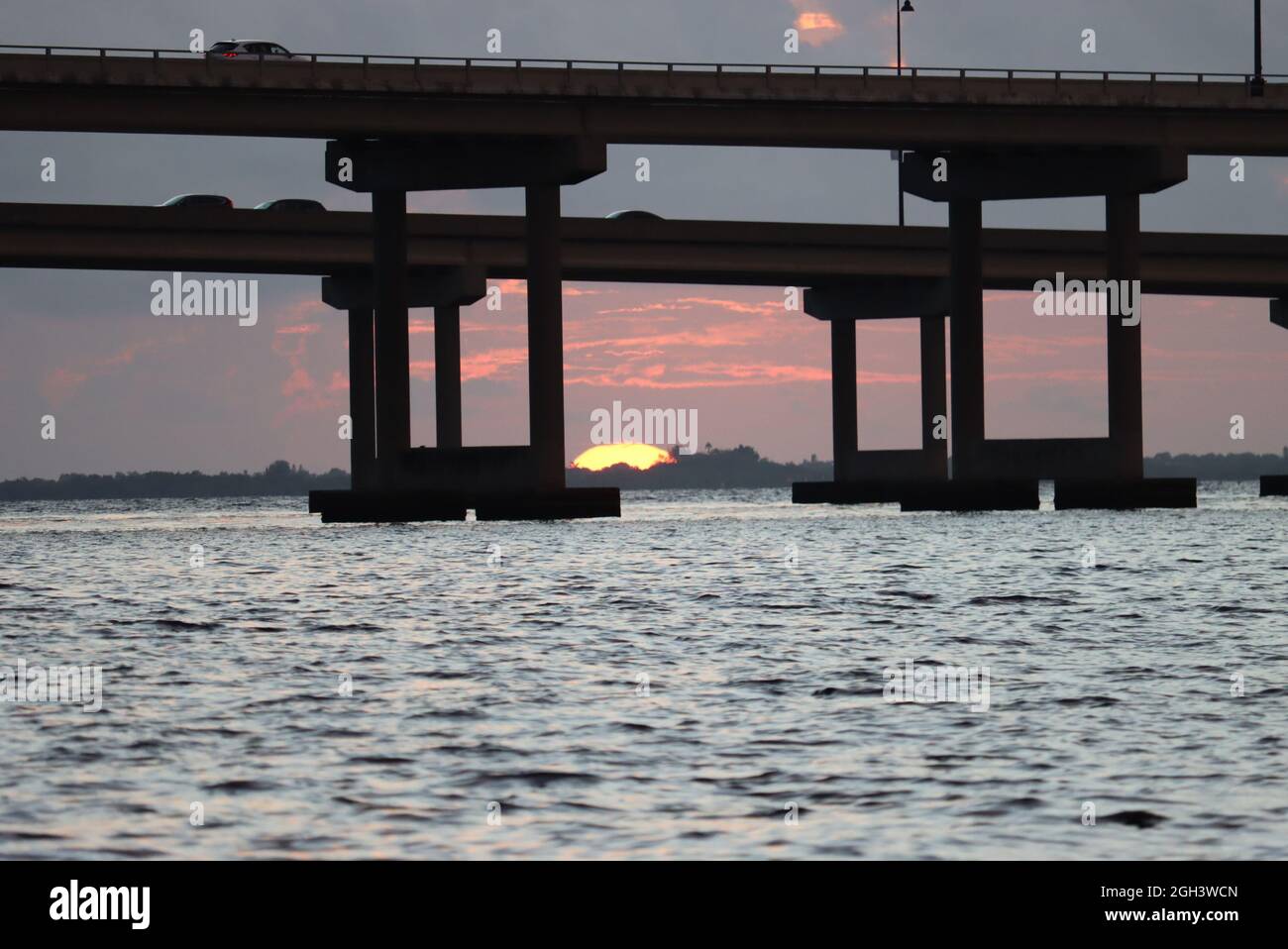 De Port Charlotte à Punta Gorda Florida Bridge au coucher du soleil Banque D'Images