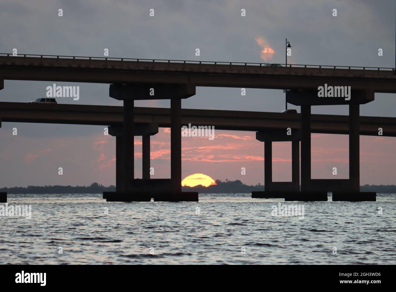 De Port Charlotte à Punta Gorda Florida Bridge au coucher du soleil Banque D'Images