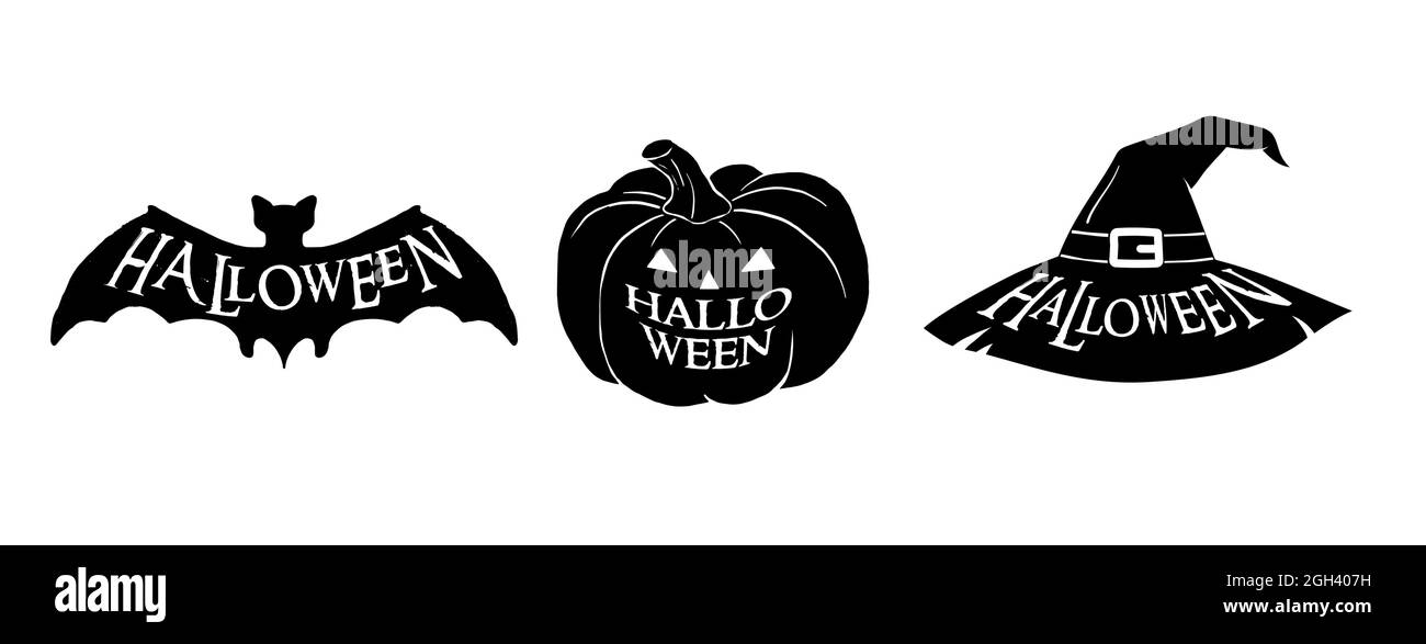 Halloween, illustration isolée en noir et blanc avec typographie Illustration de Vecteur