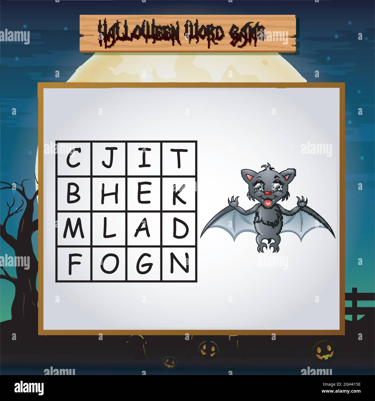 Halloween jeu trouver le mot de chauve-souris Image Vectorielle Stock -  Alamy